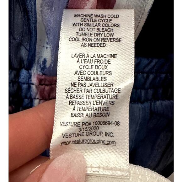 Chenault Blue Pink Vertical Stripes Smocked Neckline Sleeveless Dress Size S - Picture 5 of 5